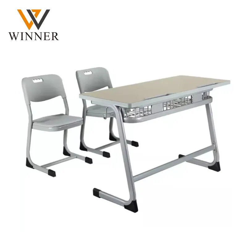 Primary School Classroom Furniture Double Bench Student Desk and Chair Set Reading Wooden Metal Table PP Plastic Modern