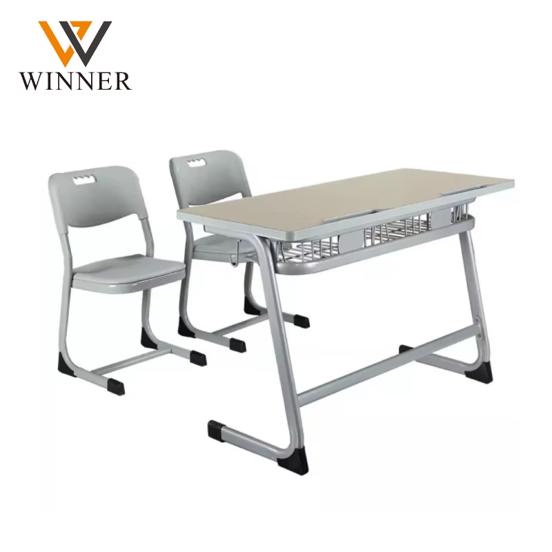 Primary School Classroom Furniture Double Bench Student Desk and Chair Set Reading Wooden Metal Table PP Plastic Modern