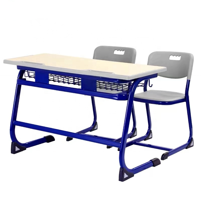 Primary School Classroom Furniture Double Bench Student Desk and Chair Set Reading Wooden Metal Table PP Plastic Modern