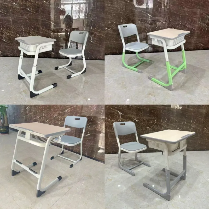 Primary School Classroom Furniture Double Bench Student Desk and Chair Set Reading Wooden Metal Table PP Plastic Modern