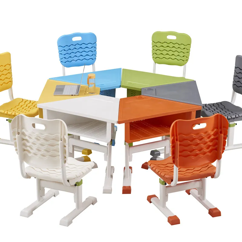 Wholesale Adjustable Height Kids Plastic Chairs and Tables Set for Preschool Classroom Children Kindergarten Furniture