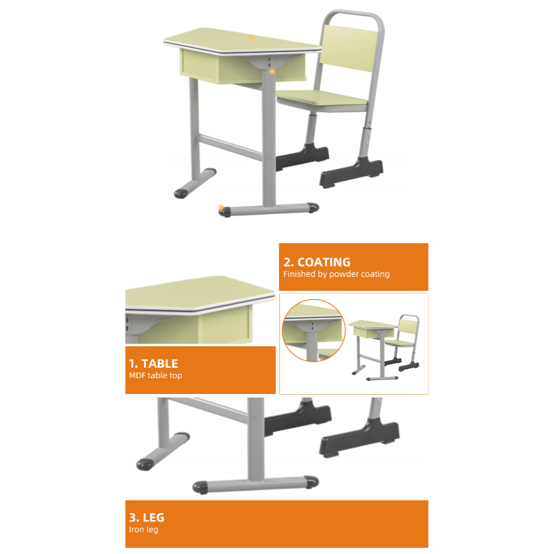 Furniture Primary School Single Table Seat Adjustable Study Student Desk and Chair for Kids