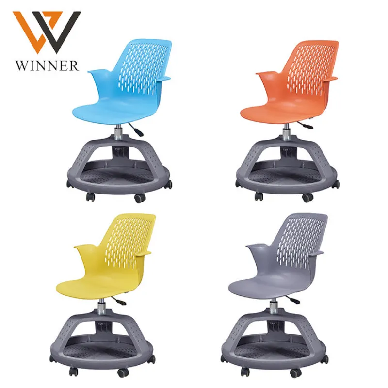 Custom School Furniture Plastic Student Chairs With Wheel Classroom Training Chair With Writing Table