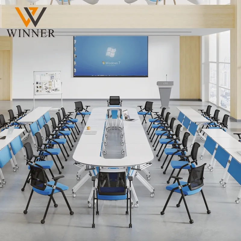 Conference Room Rectangular Half Round Conference Table Movable Training Folding Table
