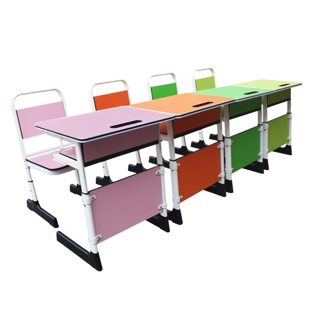 W19 Wooden student desks and chairs with pen holders