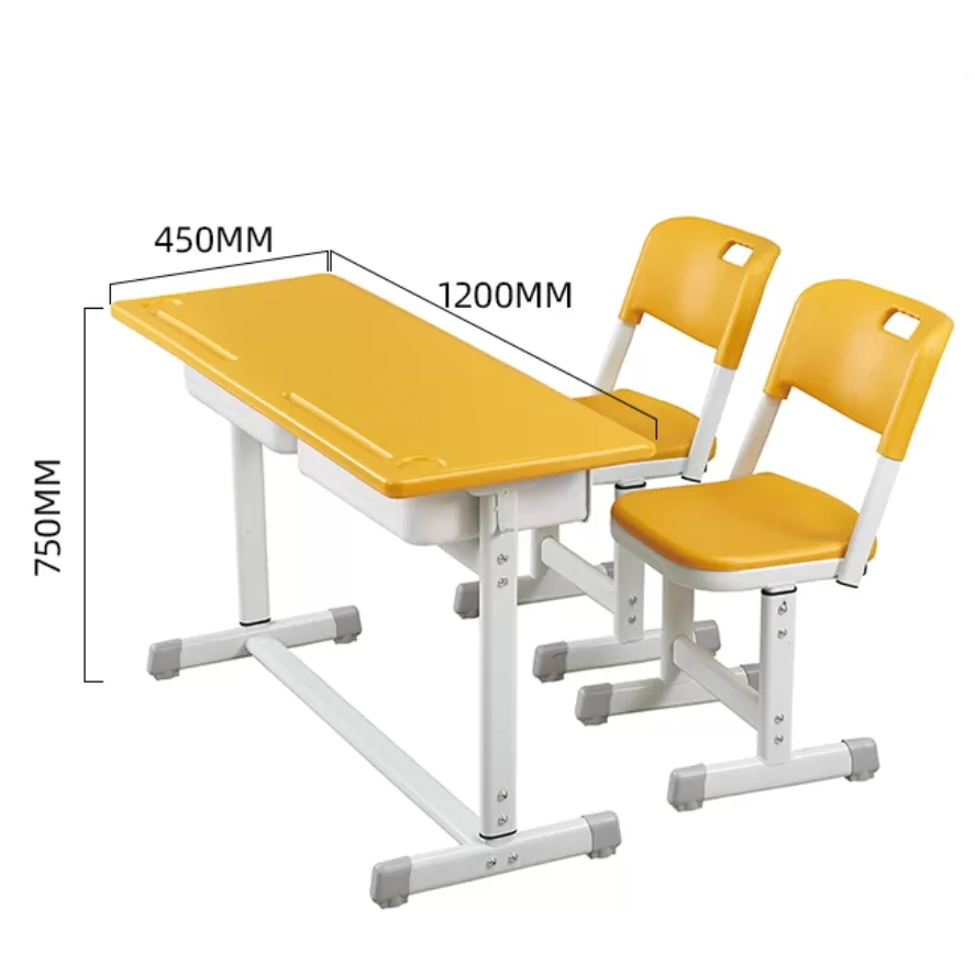 W38 PP plastic double person desk and chair with anti slip pads