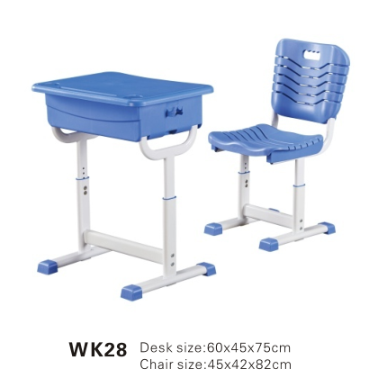 WK28 Adjustable-height student desk and chair with hooks