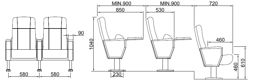 Theater Seat Hall Simple Auditorium Chair Plastic Church Chair Arm Board Foldable Writing Pad