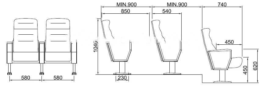 Auditorium Chair Seats Writing Tablet for Church Theater Lecture Chairs