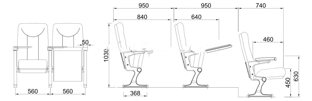 Adjustable Feet Study Room Chair Auditorium Seating with Writing Pad Plastic Auditorium Chair