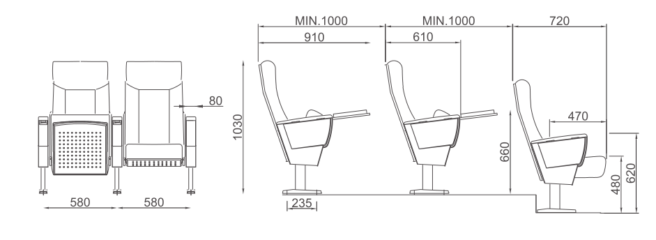 W520 Wooden church chairs and writing boards