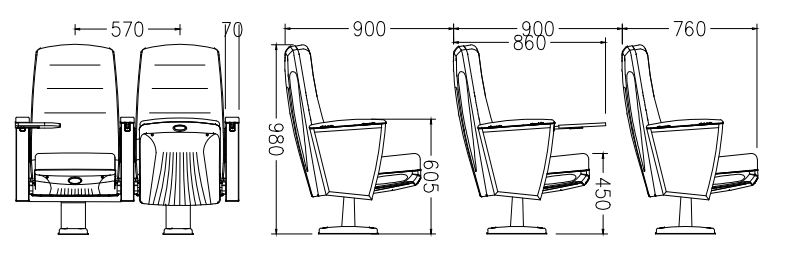 W1306 Theater Cinema Seats With Writing Boards