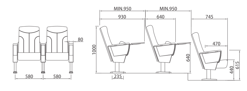 W502 High-end auditorium seats with writing desks