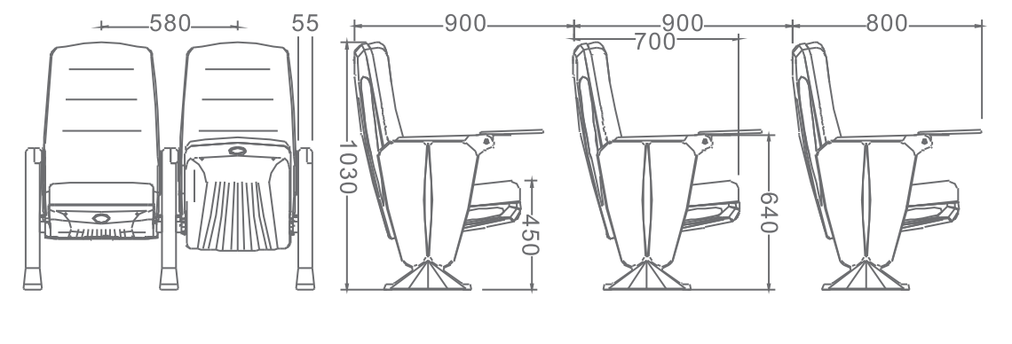 W3506 Black theater auditorium chairs with writing boards