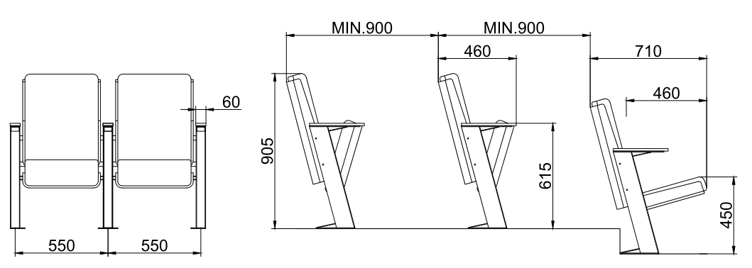 W639  Auditorium Cinema  Chair With Writing pad