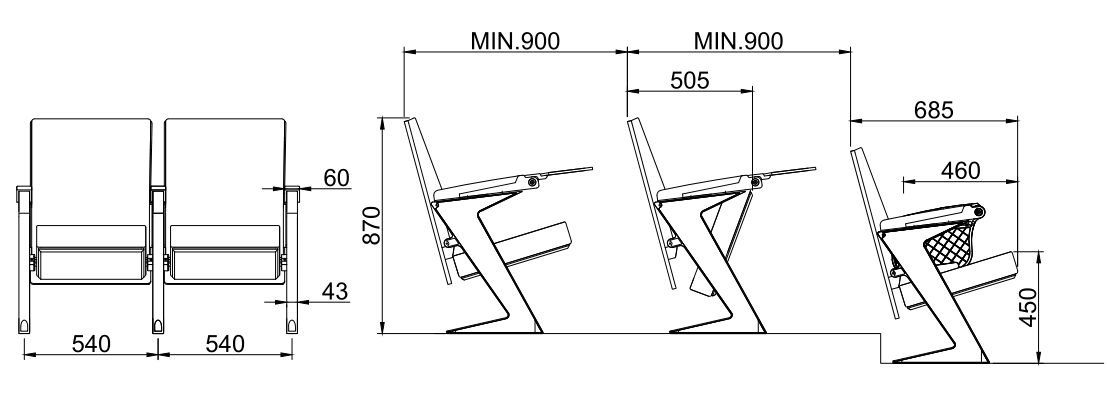 W842 Church conference hall Chair  Foldable Writing Pad