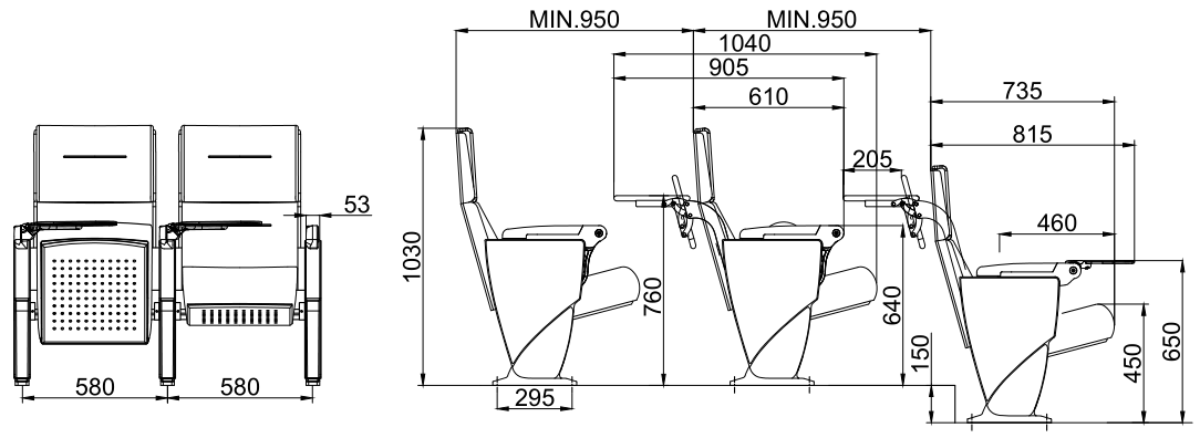 W841Customizable color auditorium chairs Writing Pad