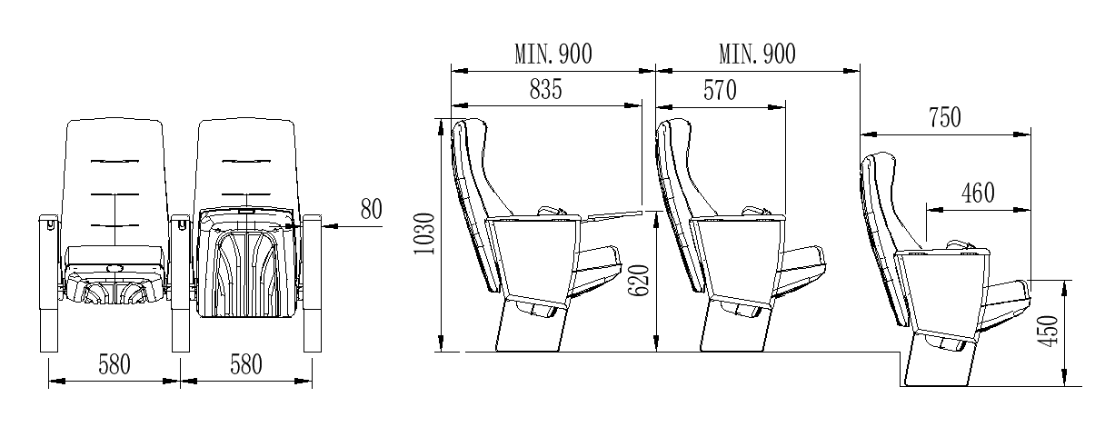 WK01 Built-in writing board auditorium chair