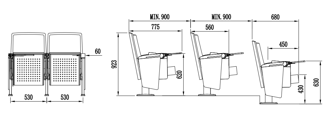 W659 Right angle standing theatre chair