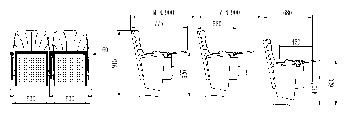 W660 Hidden writing board auditorium chair