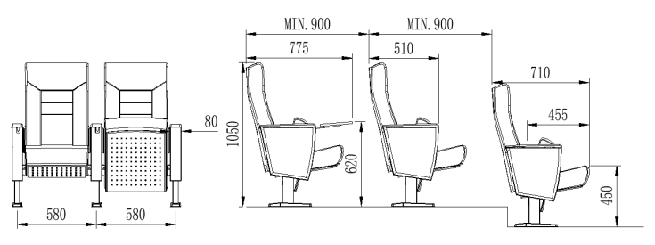 WK06 Foldable wooden church auditorium chairs